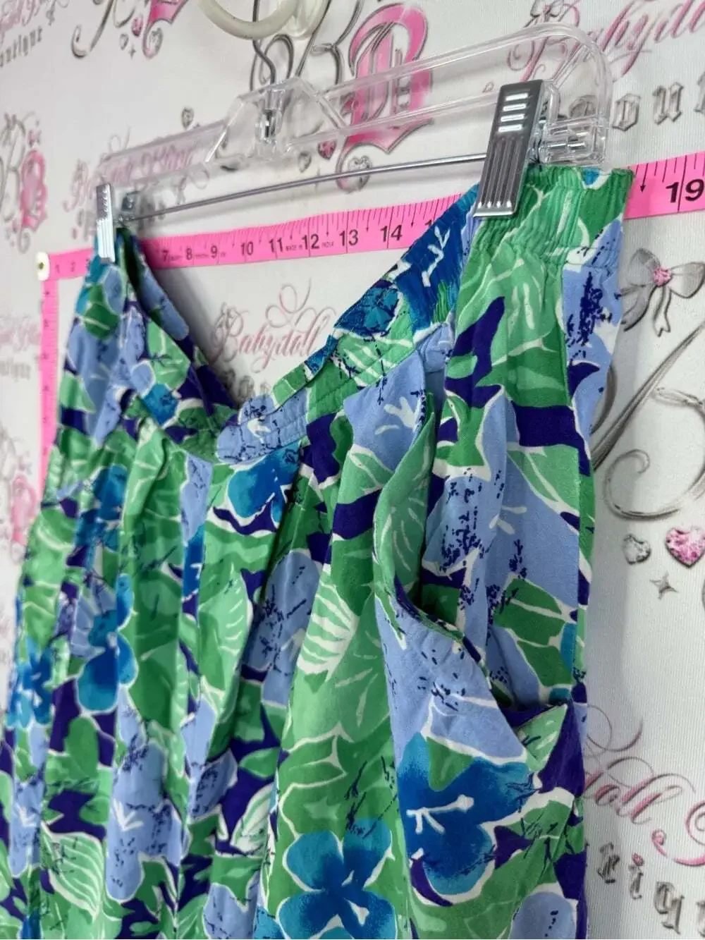 OCEANA vintage shorts High-Waist Floral Print Women's Shorts in Green & Blue